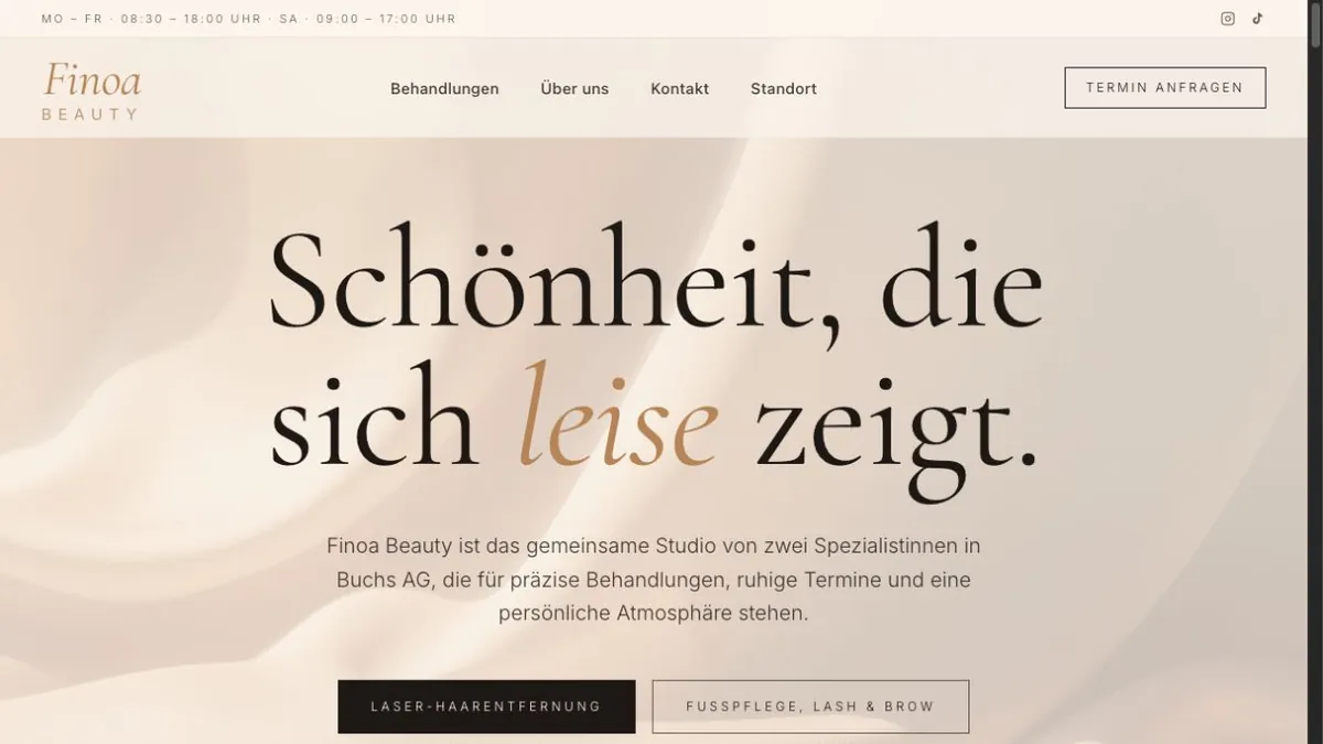 Startseite der von Nuvero umgesetzten Finoa Beauty Website